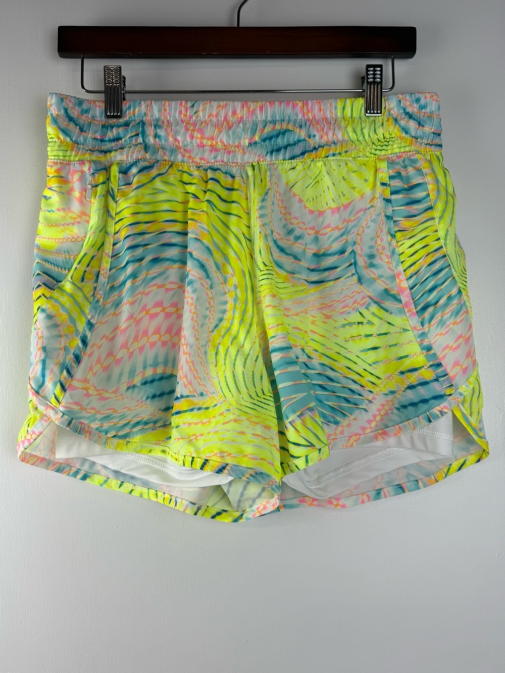 Avia Neon Swirl Athletic Shorts - Yellow, Blue, Pink